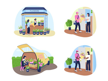 Flower delivery service 2D vector web banner, poster set preview picture