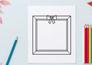 Christmas gift box outline drawing with a decorative bow on a white background