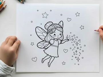 Cute fairy girl flying with magic sparkles vector illustration preview picture