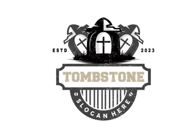 Tombstone Logo, Tomb Cemetery Cross, Vector Vintage preview picture