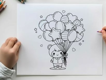 Girl holding balloons celebration joy vector illustration