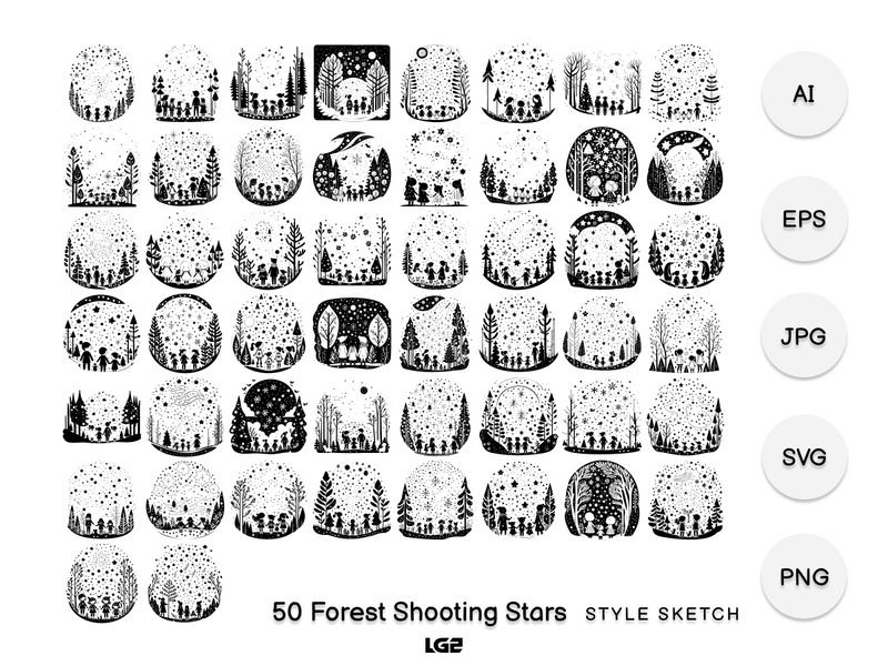 Forest Shooting Stars Element Icon Black