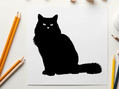 Silhouette of a black cat sitting and looking forward