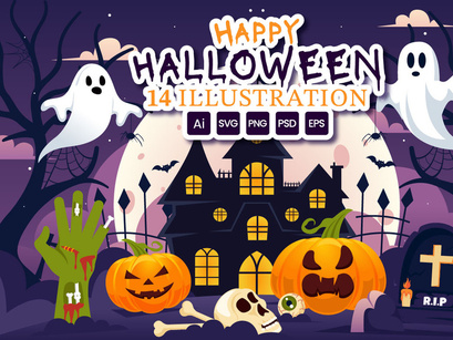 14 Halloween Night Background Illustration