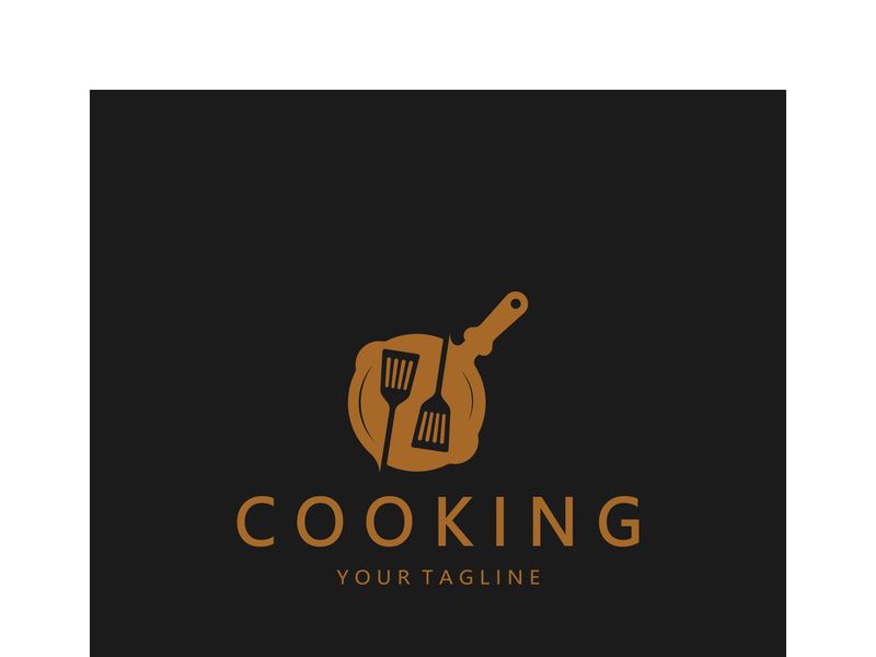 frying pan and spatula logo, kitchen cooking equipment, for business, company, restaurant