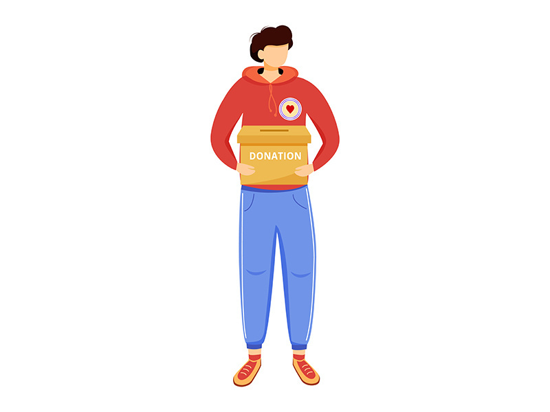 Volunteer collecting donations flat vector illustration