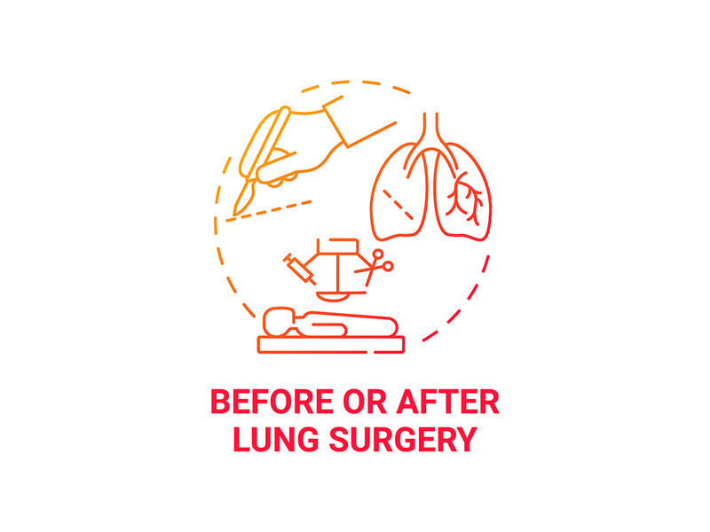 Before and after lung surgery red gradient concept icon