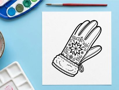 Ilustração de arte de linha de luva de Natal com padrão de floco de neve para colorir em feriado de inverno