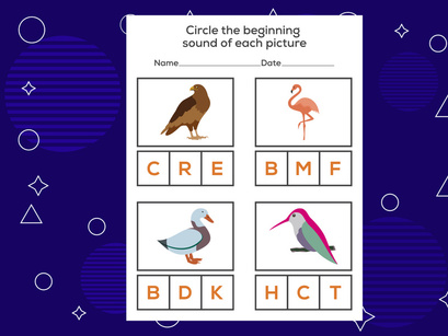 Circle the beginning sound of each bird. Educational game for kids