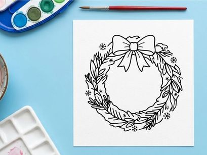 Girlanda de Natal desenhada à mão com fita vermelha e agulhas de pinheiro para decoração festiva de fim de ano