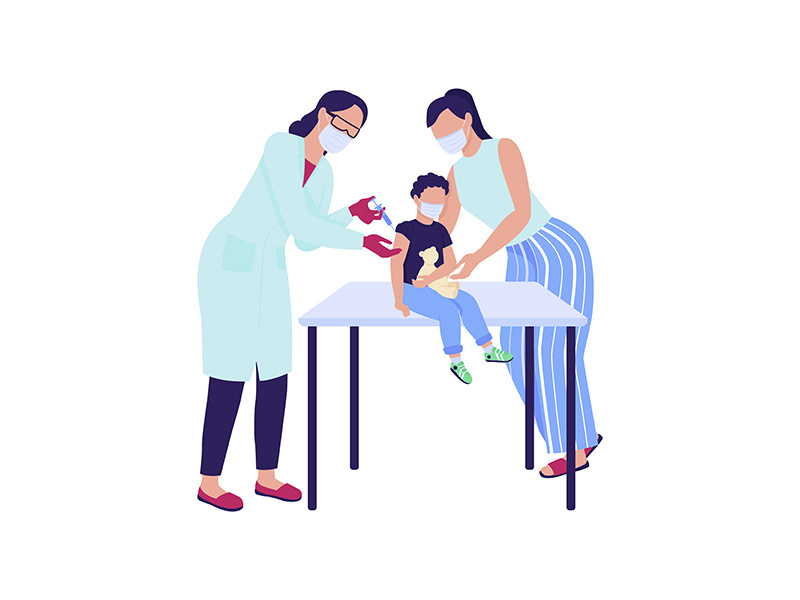 Kid getting covid vaccine semi flat color vector characters