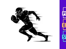 American football player running with ball in motion blur