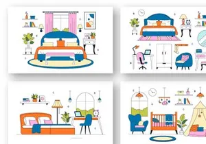 10 Bedroom Vector Illustration