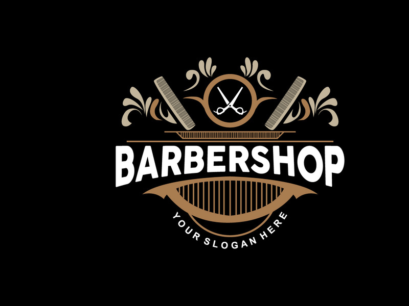 Barbershop Logo, Scissors Vector, Retro Vintage Minimalist