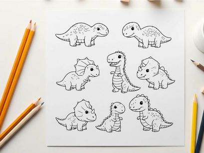 Cute baby dinosaurs set playful cartoon vector illustration