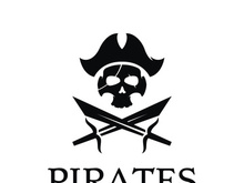 Pirate silhouette logo design with crossed swords, skull and bones.Vector illustration.