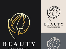 Woman Beauty care logo. fresh Nature beauty face saloon and spa design flat vector