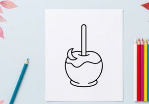 Candy apple icon. Sweet caramel treat on a stick for carnival or autumn festival design.