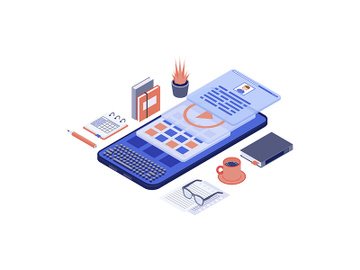 Mobile marketing content & copywriting isometric vector illustration preview picture