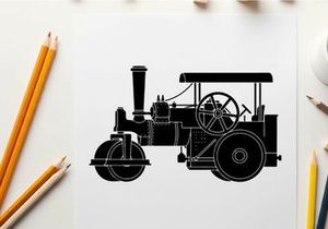Vintage steam tractor silhouette with large wheels and canopy