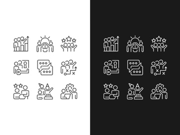 Team activity pixel perfect linear icons set preview picture