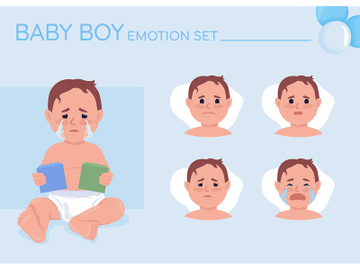 Crying baby boy semi flat color character emotions set preview picture
