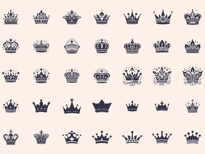 Royal Crown Silhouette, Retro King Crown Icons.
