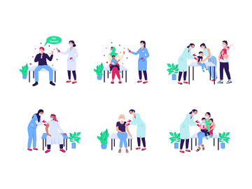 Patients receiving vaccine flat color vector faceless character set preview picture