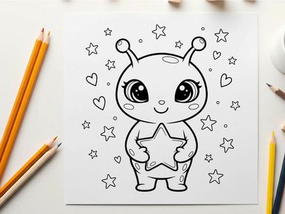 Cute baby alien holding star vector illustration flat design