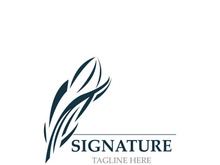 Feather and signature logo design minimalist business symbol sign template illustration