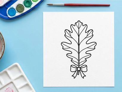 Elegant oak leaf with bow. Decorative botanical design for crafts and branding.