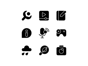 Smartphone interface black glyph icons set on white space preview picture
