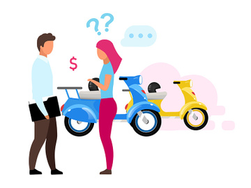 Girl renting scooter flat vector illustration preview picture