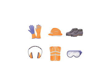 Industrial protective equipment flat color vector objects set preview picture