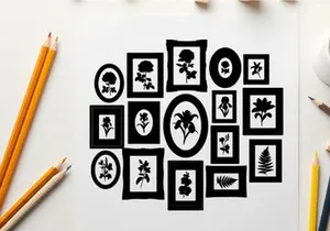 Silhouette of various framed floral and leaf designs