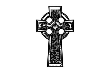 Celtic cross silhouette with intricate knotwork design