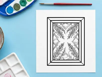 Christmas pine branch sketch in a picture frame for holiday greeting card design