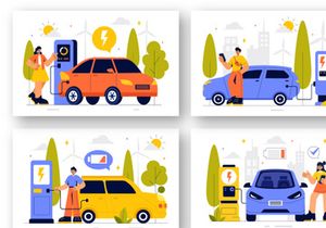 9 Electric Car Battery Charging Illustration
