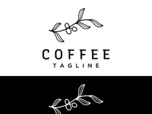 Coffee bean logo design with retro outline.