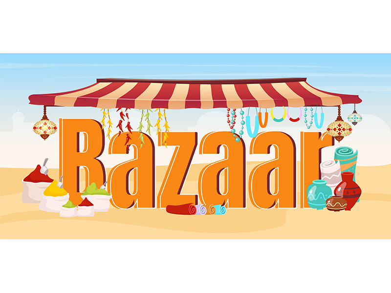 Bazaar word concepts flat color vector banner