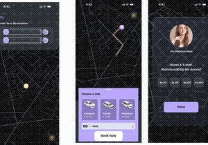 Taxi Booking App UI/UX – Dark Theme Mobile Design