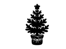 Silhouette of Christmas Tree in Pot with Decorative Bow