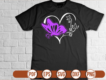 heart beat  with butterfly t shirt Design preview picture