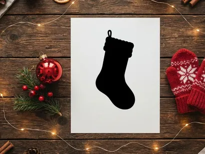 Black silhouette of a Christmas stocking isolated on a white background