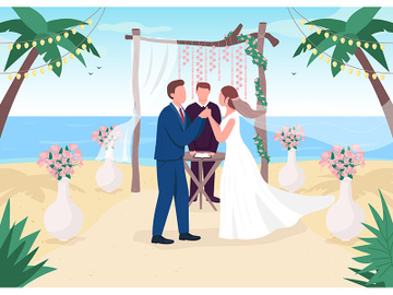 Tropical wedding ceremony flat color vector illustration preview picture