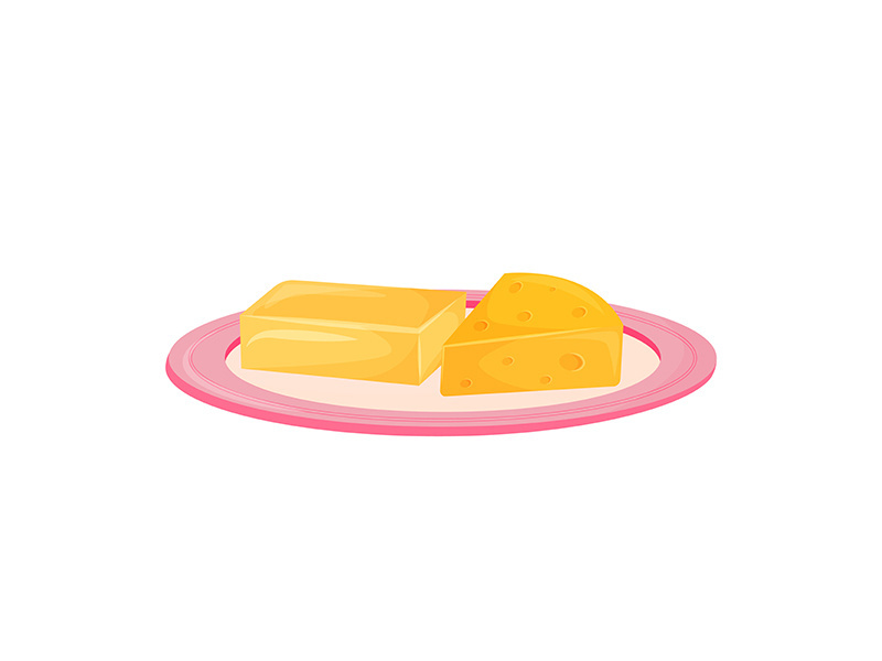 Cheese and butter on plate cartoon vector illustration