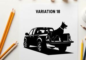 Silhouette of a dog in the back of a pickup truck variation