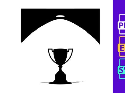 A shining spotlight on a classic trophy cup in a dark room