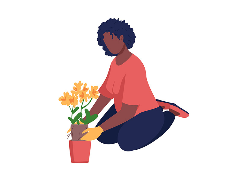 Woman gardening semi flat color vector character