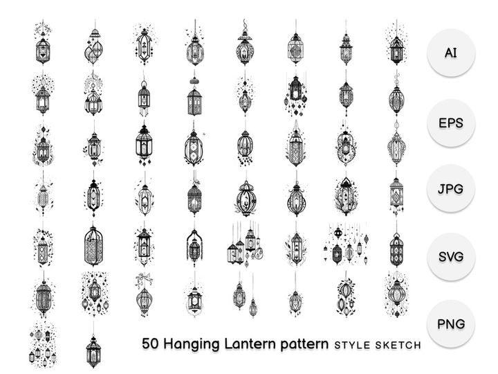 Hanging Lantern Pattern Element Black